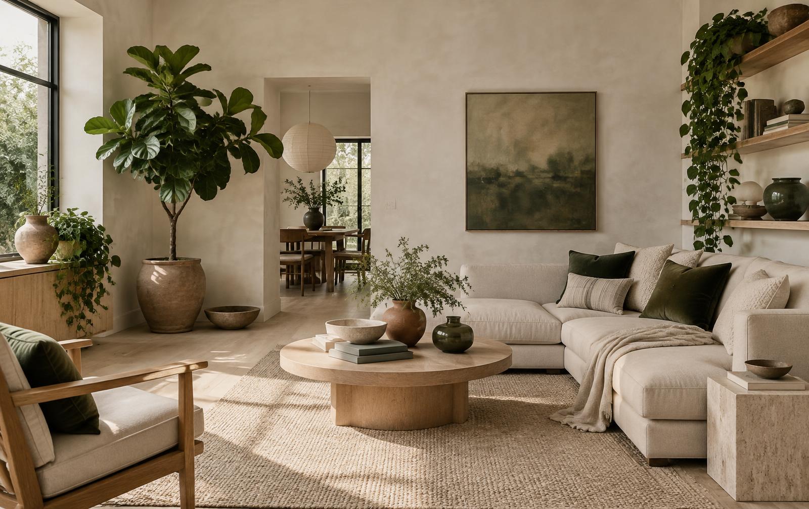Refined plant-filled Scandinavian living room